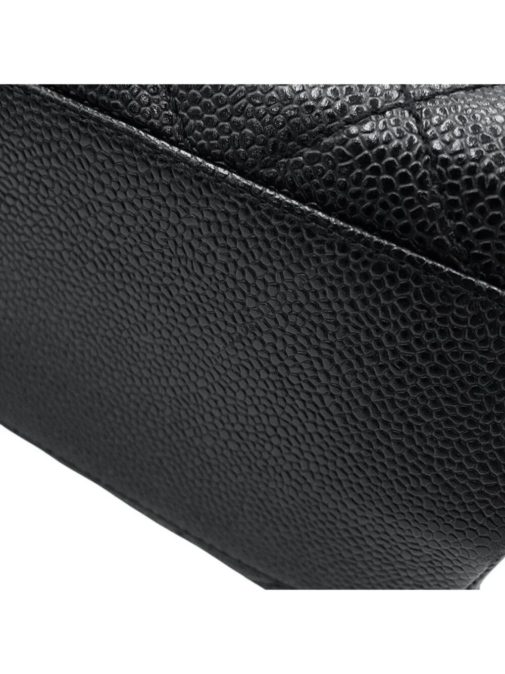 Chanel Handbag Quilted CC Logo Caviar Leather Handle Bag Black